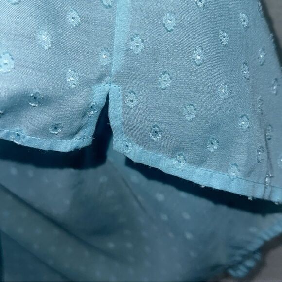 Lilly Pulitzer L Elsa Light Blue Swiss Polka Dot Long Sleeve 3 Button Ruffle Top - Picture 6 of 12